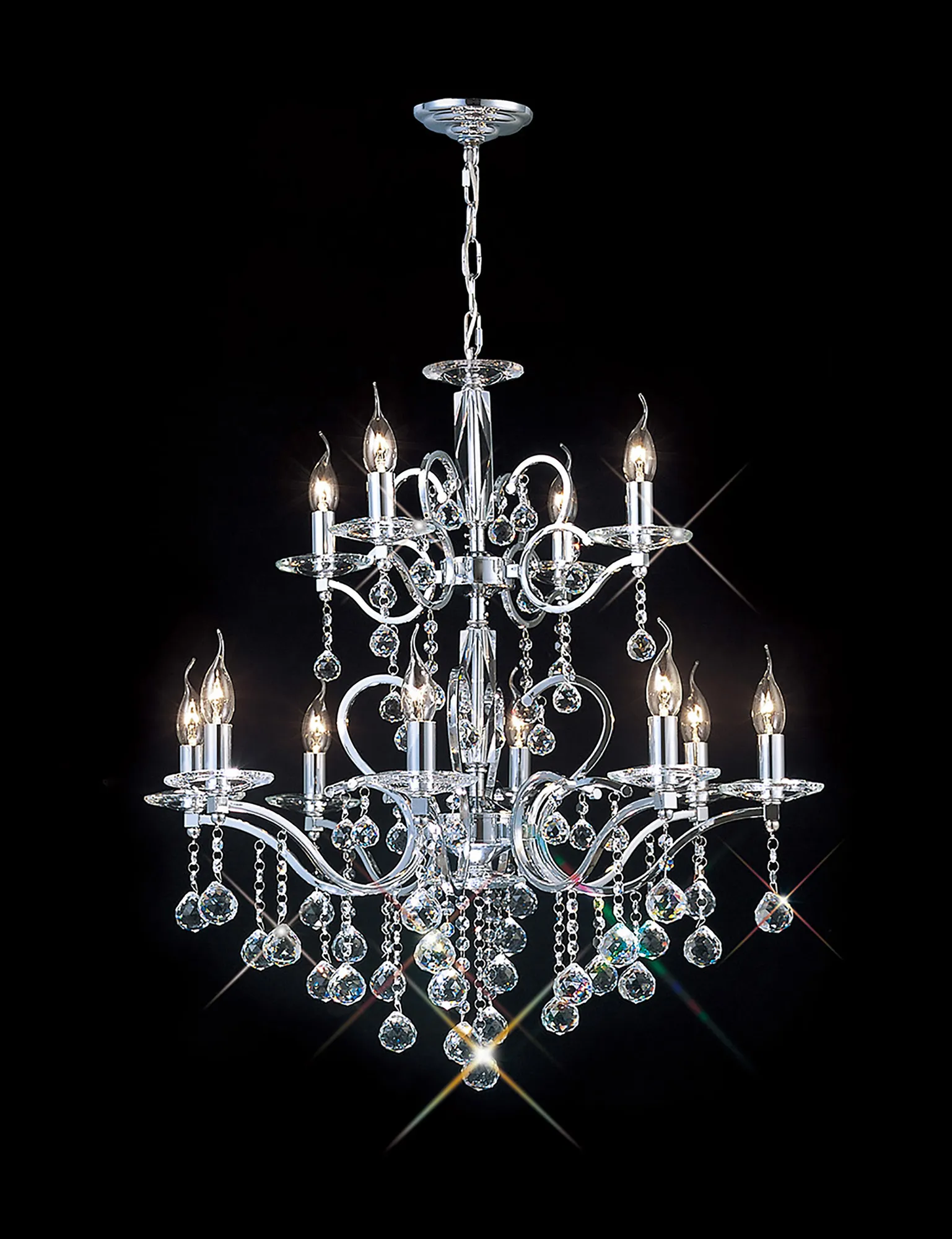 IL30128+4  Zinta Crystal Chandelier 12 Light (15kg) Polished Chrome